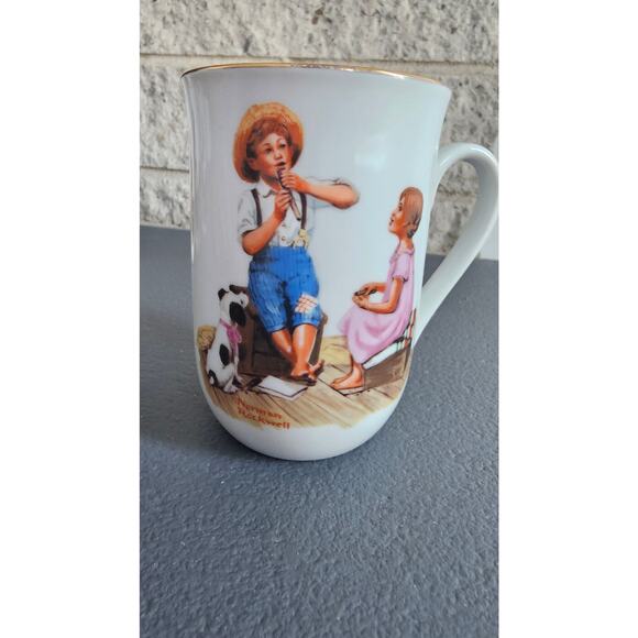 Norman Rockwell Mugs (4)  A Good Boy Memories Music Master The Cobbler, Gold Rim - Picture 13 of 13
